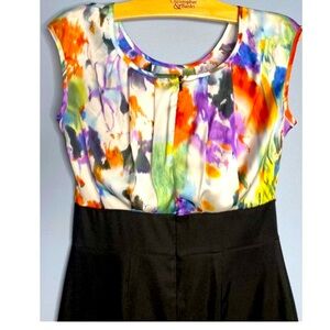 Colorful Abstract Print Top with Black Skirt